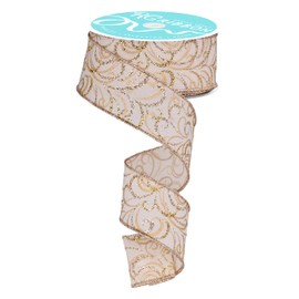 Cinta de tela con alambre de filigrana de 1.5 pulgadas para arreglos florales de día festivo y todos los días, lazos, coronas, adornos de árboles, guirnaldas, papel de regalo, manualidades (crema,