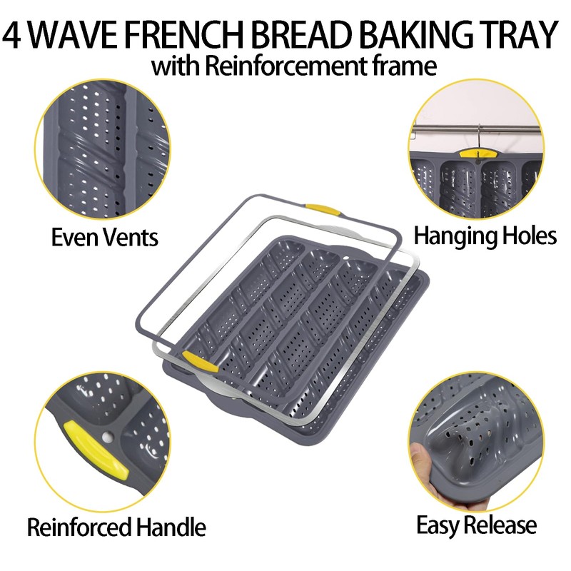 5 Pcs Silicone Baguette Baking Mold and Hamburger Bun Pan