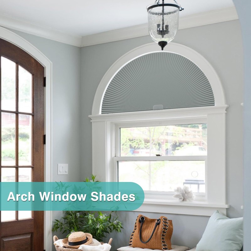 Changshade Arch Window Shades Blackout,Half Moon(Radius:36") Blackout Pleated Window Shades,