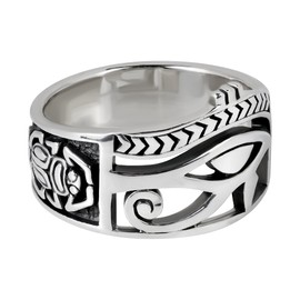AeraVida Mystical Egyptian Eye of Horus Ankh Cross Sterling Silver Ring | Statement Fashion, Promise Ring, Couple Unisex Ring | Casual Jewelry Gift All Occasions | Size 11