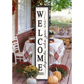 Welcome-ish Sign for Front Porch Standing 45"X9" Large Farmhouse Outdoor Wood Framed Home Vertical Tall Funny Large Welcome Signs For Rustic Modern Outside Front Door Wall Decor (Black)