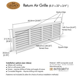 Return Air Grille 8.5" x 32" High Flow Air Vent with Angled Slots 3/4" MDF Sanded & Primed, Ready to Paint…