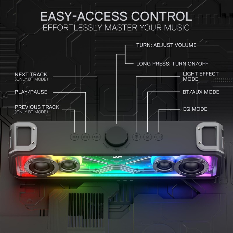 Redragon GS817 RGB Desktop Soundbar, 2.0 Channel Stereo Speakers for