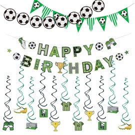 28 PCS Soccer Decorations for Party, Soccer Birthday Banner for Boy Paper Garland Pennant Hanging Swirl Supplies for Sports Theme Decor Event Backgrounds