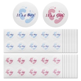CHEERYMAGIC Gender Reveal Stickers,200PCS Baby Shower Stickers Labels, Blue & Pink Round Stickers with Foot Prints for Birthday Baby Shower Gender Reveal Party Decorations A9JYBQTZ