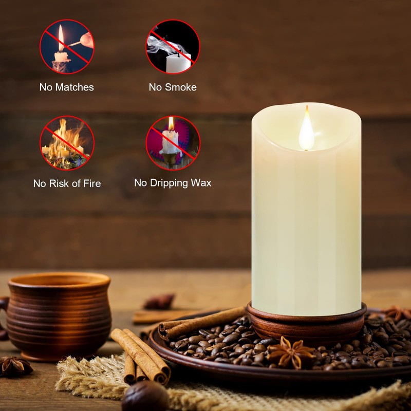 Nancia Flameless Battery Operated Flicking Candles:Remote Control Realistic Wax Pillar