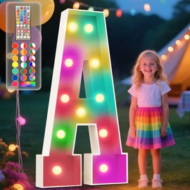 Ledido 4FT Colorful Marquee Light Up Letters with Remote, 34 Colors Changing 4 Feet Tall Big Large Marquee Letters with Lights Sign for Party Wedding Birthday Graduation Decorations, Letter A