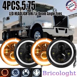 Bricologht For Volvo VHD 2001-2019 4x 5-3/4" 5.75 Inch LED Projector Headlight Headlamp Kit
