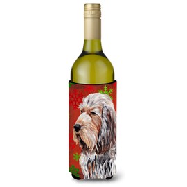 Caroline's Treasures SC9756LITERK Otterhound Red Snowflakes Holiday Wine Bottle Hugger Bottle Cooler Sleeve Hugger Machine Washable Collapsible Insulator Beverage Insulated Holder