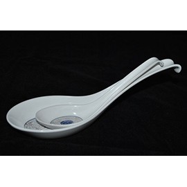 Lucky Star Chinese Style Melamine Plastic Spoon W/Hook End Reman Rice Wonton Noodle Soup Spoon, Lotus, 6.3” or 8.5" Length (144, 6.3 inch)