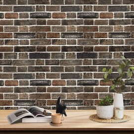Ohmywor Brick Wallpaper Peel and Stick Wallpaper, 17.7"×118.11" Brown Brick Wallpaper 3D, Vintage Brick Contact Paper, Brick Texture Self Adhesive Removable Waterproof Wallpaper for Bedroom Decor