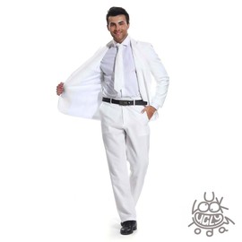 U LOOK UGLY TODAY Men's Party Suit Solid Color Prom Suit for Themed Party Events Clubbing Jacket with Tie Pants White-Large