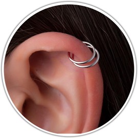 Fake Helix Double Earring 20 Gauge - 925 Silver Faux Double Helix Rings No Piercing Needed