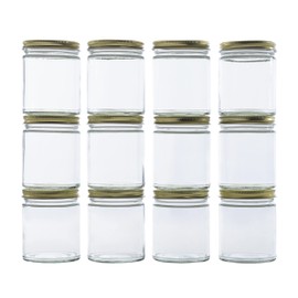 North Mountain Supply 9 Ounce Clear Glass Straight Sided Mason Canning Jars- With 70mm Gold Metal Lids - Case of 12