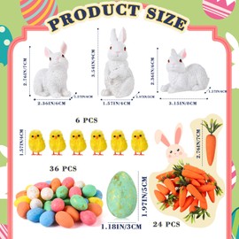 ShinyRelief 69 Pcs Easter Bunny Decor Set includes 3 Easter Resin Bunny Decors 36 Easter Foam Eggs 6 Mini Easter Chicks 24 Mini Foam Carrots for Table Home Decor Easter Party Favors Party Decorations