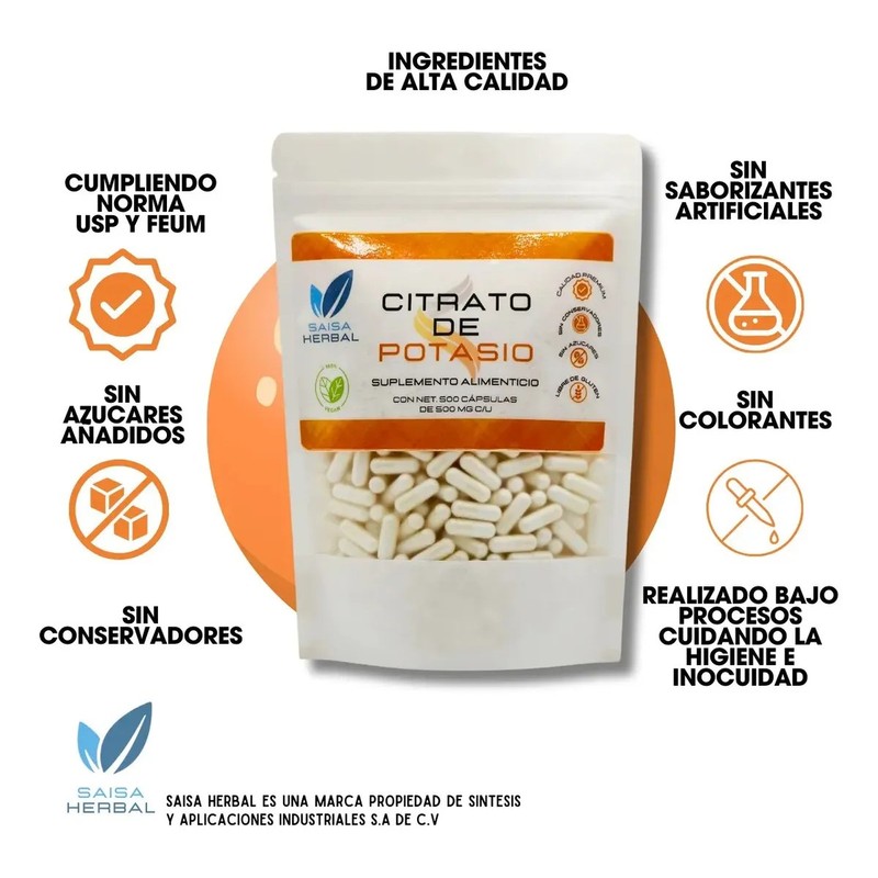 Citrato De Magnesio Y Citrato De Potasio 500 Cáps Cu