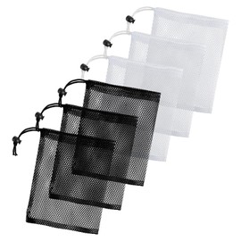 Classicseali 6PCS Small Mesh Bags, Small Net Bags Drawstring Closure, Polyester 20 x 15 cm Mesh Bag Drawstring, for Travel, Volleyball, Golf, Beach Toy Storage, Black & White