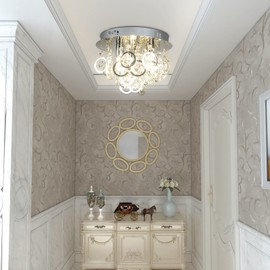 Maxax Crystal Round Ring Chandelier, 3 Lights Flush Mount Ceiling Light Fixture, Modern Raindrop Pendant Lamp with G9 Base, for Dining Room, Hallway, Bedroom, Living Room, Kitchen, Chrome