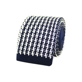 THE GENTS LAB Men's Square End Knitted Neck Tie With Houndstooth Design | Made From 100% Soft Polyester | Over 10+ Colours (Navy Blue)