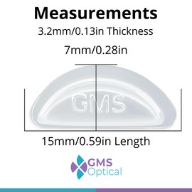 GMS Optical 3.2mm Extra-Thick / 15mm Medium-Length - Silicone Adhesive Halfmoon Air Bag Cushion Anti-Slip Nose Pads for Glasses, Eyeglasses, Sunglasses (5 Pair) (Clear)