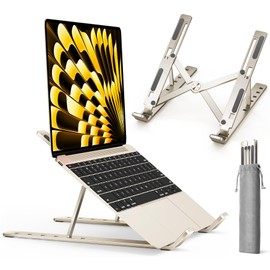 ivoler Laptop Stand, 6 Levels Height Adjustable Laptop Stand, Foldable Aluminium Riser, Portable Ventilated Notebook Stand Compatible with 10-15.6 Inch Laptop, Tablet - Polar Star