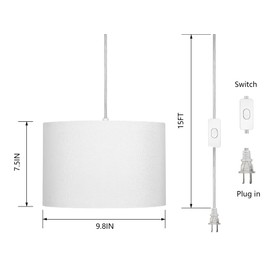 ZSLAIFU 15FT Hanging lamp with Switch,White Hanging Lights with Plug in Cord, Pendant Lamp with Remote Control，Pendant Light Fixture for Living Room Bedroom Farmhouse