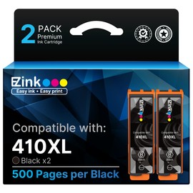 E-Z Ink Remanufactured for Epson 410XL 410 XL T410XL Ink Cartridges Black to use with Expression XP-640 XP-830 XP-7100 XP-530 XP-630 XP-635 Printer, 2 Black with Updated Chip