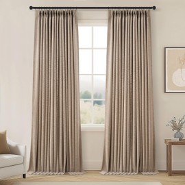 Topfinel Pinch Pleat 100% Blackout Curtains 84 Inch Length 2 Panels Set, Dark Linen Room Darkening Soundproof Curtains for Bedroom Living Room Track System, Drapes Farmhouse Back Tab/Rings/Hooks