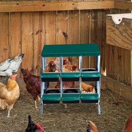Chicken Nesting Box，Green 6 Hole Chicken Laying Box with Bracket, Tray for Egg Collection, Large Holes for Ventilation, Suitable for Chickens & Ducks