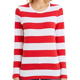 Ezsskj Where's Waldo Costumes Womens Red and White Striped Shirt Adult McDonald Wenda Cotton Costume