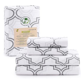 LANE LINEN King Size Bedding Sets - 4Pc 100% Organic Cotton Sheets King Size, Percale Sheets, Breathable Bedding Sheets & Pillowcases, Luxury Hotel Sheets,15" Deep Pocket King Sheet Set - Trellis
