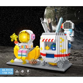 Elegrafy Astronaut Mini Building Blocks Micro Building Kits for Kids and Adults Space Toys with LED Lighting Kit Pen Holder Moon Compatible with Nano (1768 Pieces)