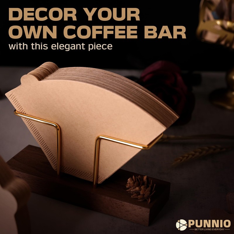 PUNNIO Coffee Filter Holder Storage, Black Walnut & Brass Rack
