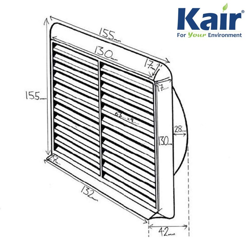 Kair Terracotta Louvred Wall Vent Grille 155mm External Dimension with