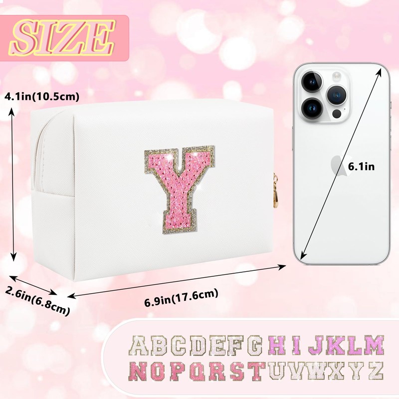 Bolsa de maquillaje con parche inicial personalizada, bolsa de chenilla