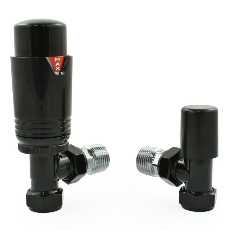 Hot Flow Full Black Estuary Angled TRV Thermostatic Radiator Valve