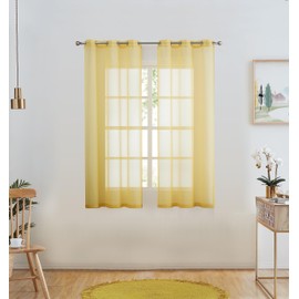 July Joy - Cortinas traslúcidas de lino amarillo para recámara, sala de estar, con ojales para filtrar la luz, cortinas de gasa sólida, juego de 2 paneles, 42 x 54 pulgadas