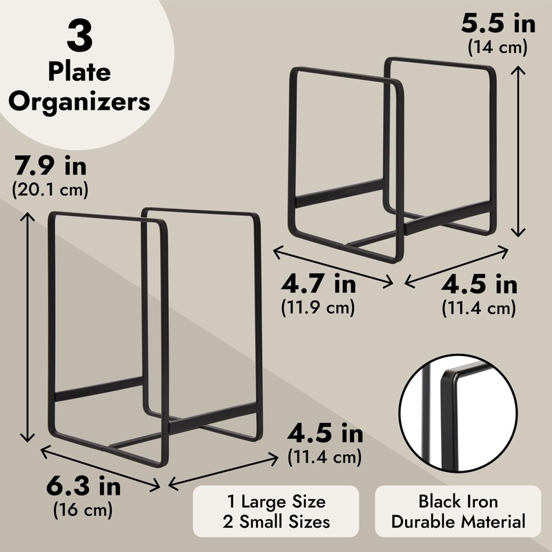 3 Piece Plate Organizer for Kitchen Cabinet, Shelf, 2 Sizes