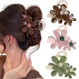 3Packs Flower Hair Clips,Large Claw Clips for Thick Thin Hair Strong Hold Non-Slip Hair Accessories for Women