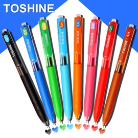 Toshine Color Gel Ink Pens 8 Pcs 0.5 mm Colored Ink Pens Fine Point Smooth Writing Pens for School Office