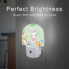 Cute Easter Bunny and Eggs Night Light, Easter Rabbit and Flowers Dusk to Dawn Night Light Plug in,0.5w Energy Saving Sleep Friendly Night Light for Kids Boys Girls Home Decor