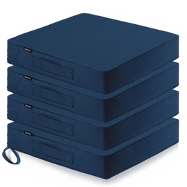 Dmsky Patio Chair Cushion,19 x 19 x 3.7 Inch Outdoor Chair Cushions for Patio Furniture,Waterproof Seat Cushions with Ties, Garden Sofa Couch Chair Pads with Handle Set of 4(Blue)