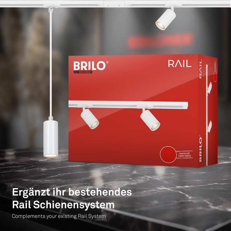 BRILONER - Rail System Rail Pendant Light, Combinable, Accessories, Tracklight,