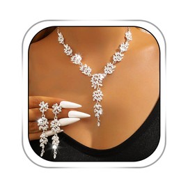 Metisee Rhinestone Necklace Earring Set Silver Drop Earrings Bridal Wedding Jewelry Crystal Necklaces for Women