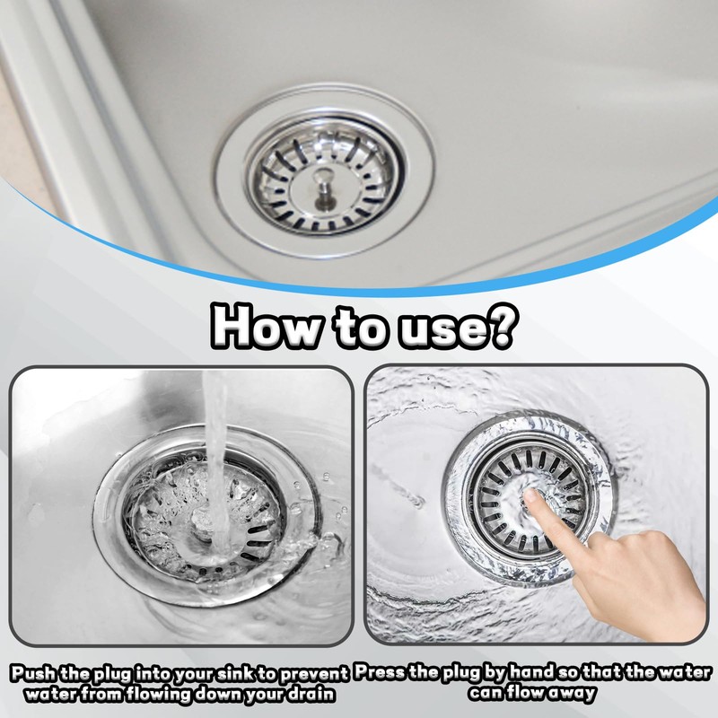 YEWCEP Sink Plug, Height-Adjustable Drain Strainer, Plug for Sink, Stainless