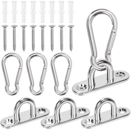 Keadic 24pcs M5 304 Stainless Steel Eye Plate Marine Hardware Hooks and Snap Hooks with Screws, Heavy Duty Stack Hook Loop for Ceiling & Wall Mounting Hanging (Ellipse)