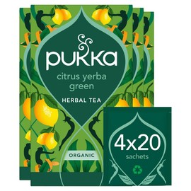 Pukka Herbs, Citrus Yerba Green Tea, Organic, Herbal Tea Box [4 Boxes of 20 Tea Bags], Boosts Natural Energy & Focus, 80 Plant Based Biodegradable Tea Bags