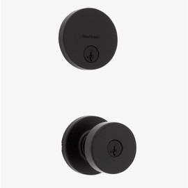 Kwikset 991 Pismo Keyed Entry Knob and Single Cylinder Deadbolt Combo Pack Featuring SmartKey in Matte Black
