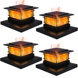 Dynaming 4 Pack Solar Post Cap Lights Outdoor with Flickering Flame Light, Fence Post Solar Lights Fit for 4x4 5x5 6x6 Vinyl/Wooden Posts, High Brightness SMD LED Lighting Decor for Garden Deck Patio
