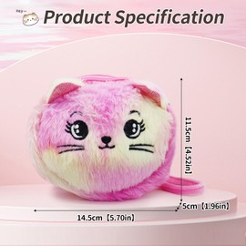 Energather Girls Crossbody Bag, Plush Coin Purse Coin Pouch Cartoon Pattern for Girls and Women, Compact Coin Purse Pouch Coin Wallet with Zippers for Change, Coin, Key (Pink)